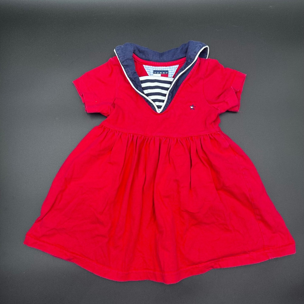 Vintage Tommy Hilfiger Girl's Red‎ Dress Sailor Nautical Style 12-18 Months